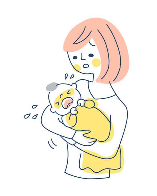 Madre con bebé llorando